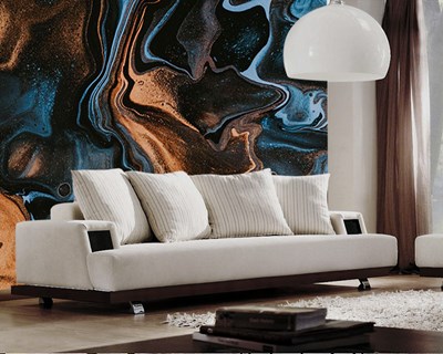 Marmeren patroon Nachtblauwe behang 