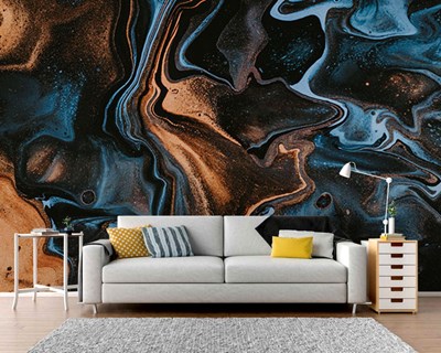 Marmeren patroon Nachtblauwe behang 