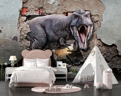 T-Rex Kinderkamerbehang dat uit de muur komt