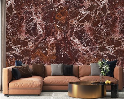 Luxe bordeauxkleurig marmermotief behang 