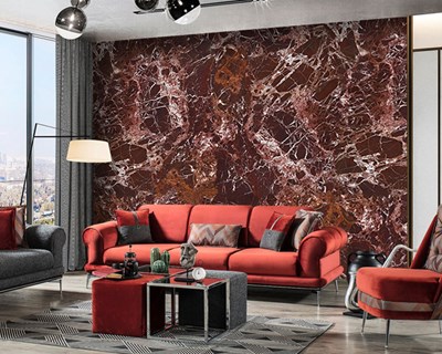 Luxe bordeauxkleurig marmermotief behang 