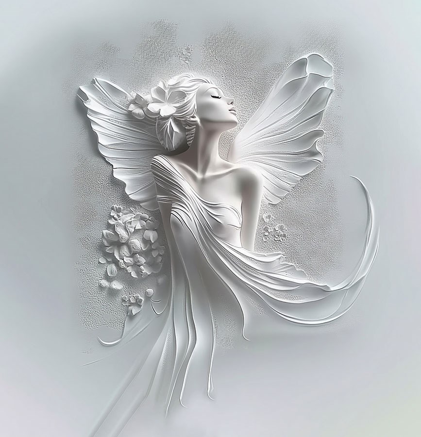 3D Witte Engel Reliëf Behang