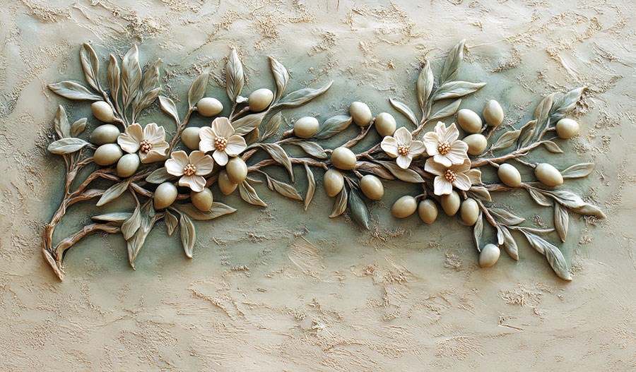 3D reliëf olijftak behang