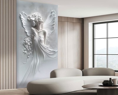 3D Witte Engel Reliëf Behang