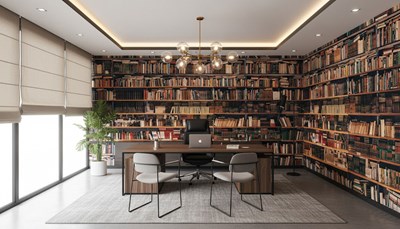 Houten bibliotheek-look behang