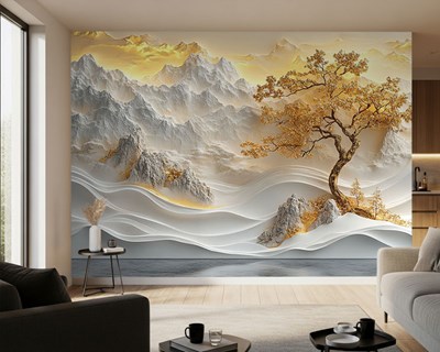 3D reliëf berglandschap behang