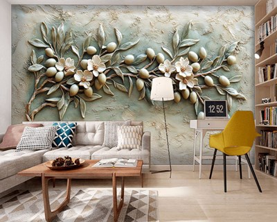 3D reliëf olijftak behang