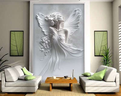 3D Witte Engel Reliëf Behang