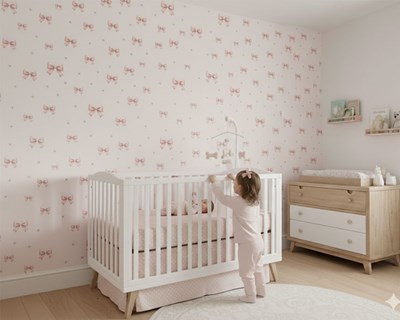 Roze strikjespatroon behang