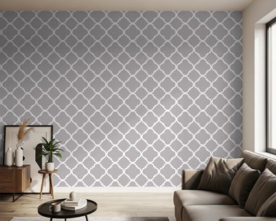 Wit patroon op grijze achtergrond behang