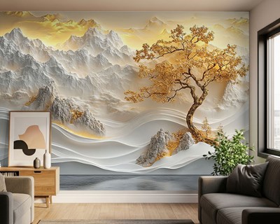 3D reliëf berglandschap behang