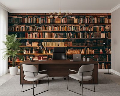 Houten bibliotheek-look behang
