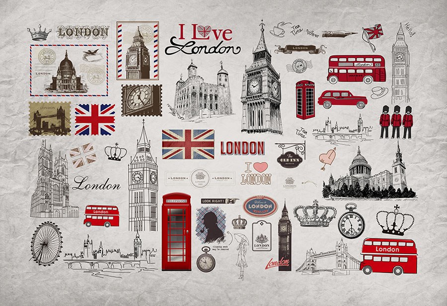 Londen Symbolen Thema Behang