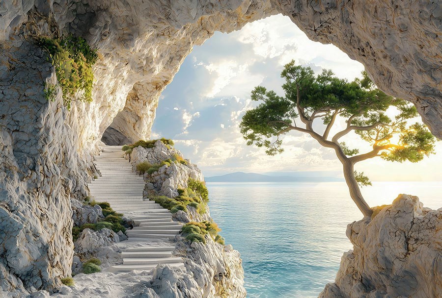 Trap naar de zee behang