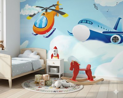 Schattige vliegtuigen als thema voor behang
