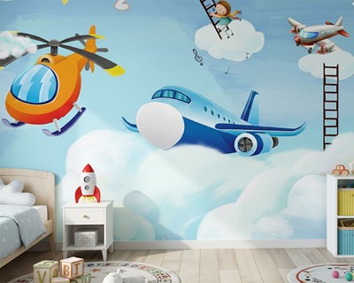 Schattige vliegtuigen als thema voor behang