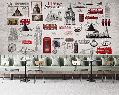 Londen Symbolen Thema Behang