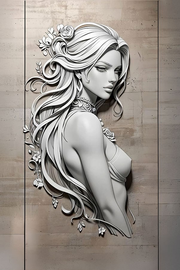 3D reliëf portret van een vrouw behang