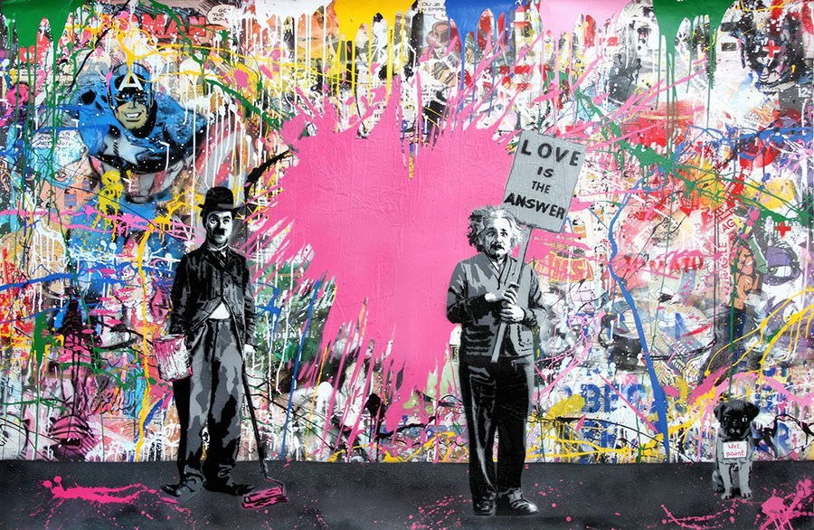 Einstein en Chaplin Graffiti-thema behang 