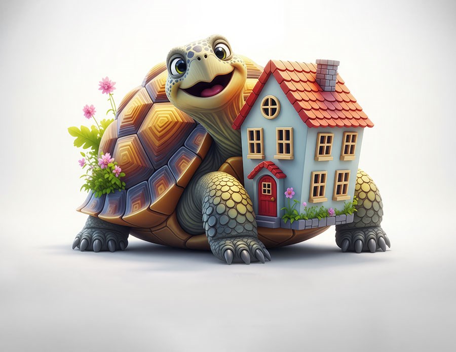 3D Schildpad die een huis draagt behang