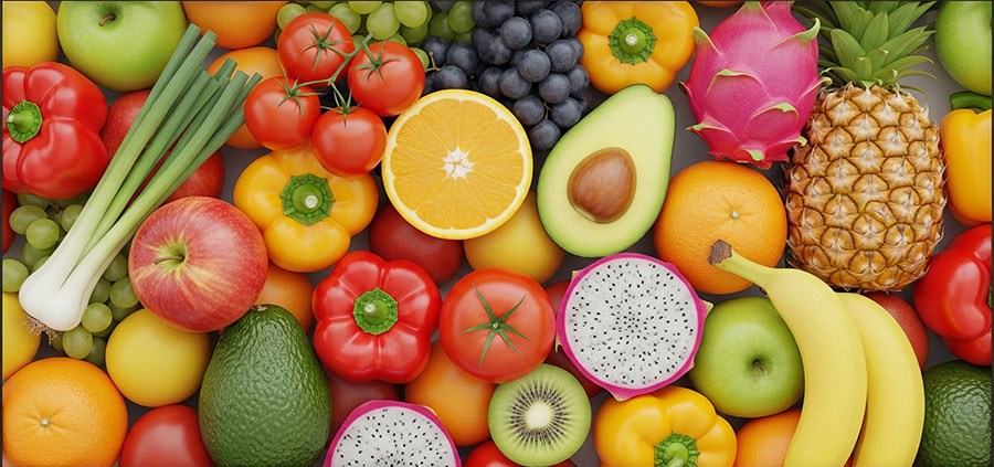 Kleurrijke groenten en fruit behang