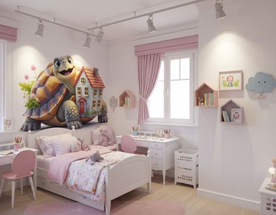 3D Schildpad die een huis draagt behang