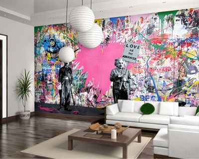 Einstein en Chaplin Graffiti-thema behang 