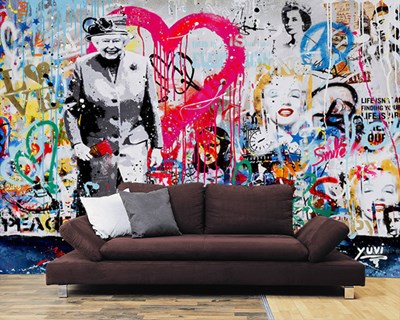 Koningin Elizabeth Graffiti-thema behang 