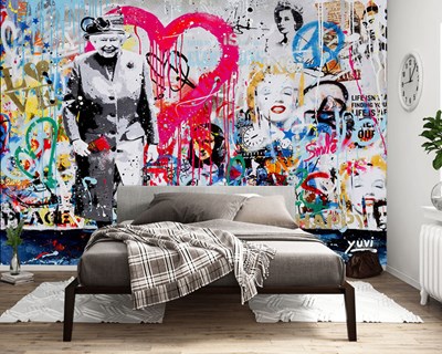 Koningin Elizabeth Graffiti-thema behang 