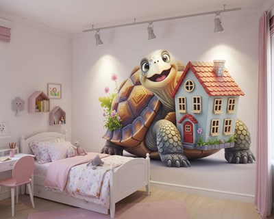 3D Schildpad die een huis draagt behang