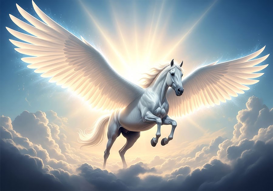 Vleugelige paard-look behang