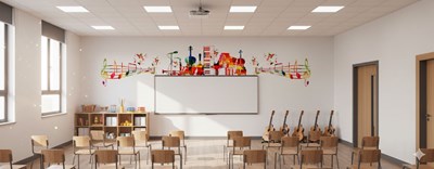 Moderne muziekkamer-thema behang