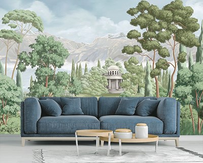 Groene natuur en meer uitzicht behang