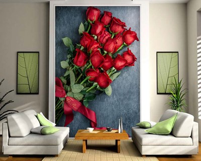 Rode rozenboeket behang