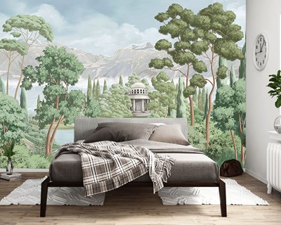 Groene natuur en meer uitzicht behang