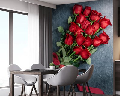 Rode rozenboeket behang