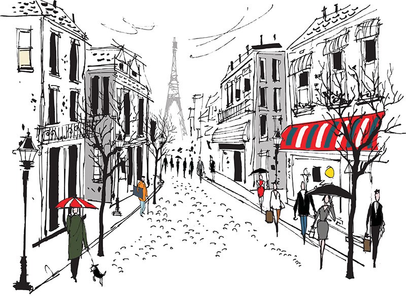 Paris Street en Eiffeltoren Beeldbehang 