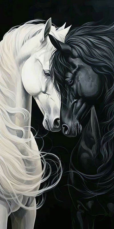 Zwart-wit paard behang met afbeelding