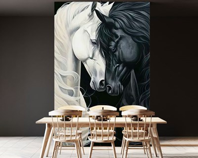 Zwart-wit paard behang met afbeelding