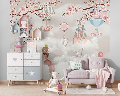 Sprookjesachtige prinses en kasteel-thema behang 