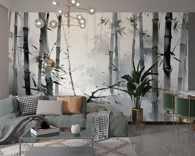 Waterverf Mistig Bamboebos Behang 