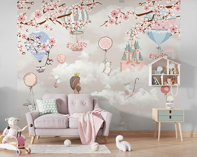 Sprookjesachtige prinses en kasteel-thema behang 