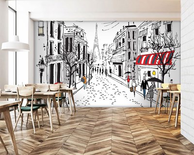 Paris Street en Eiffeltoren Beeldbehang 