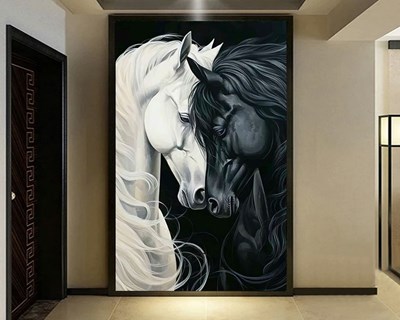 Zwart-wit paard behang met afbeelding