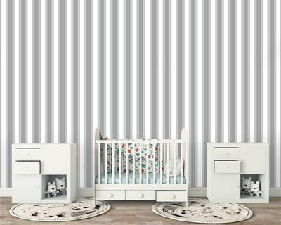 Grijs-witte verticale strepen behang 