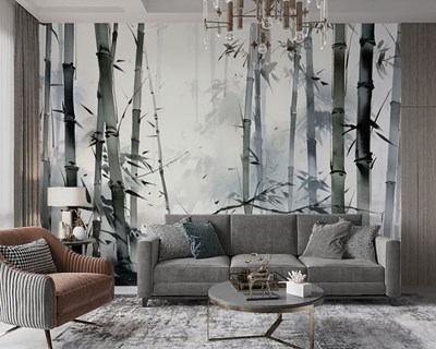 Waterverf Mistig Bamboebos Behang 