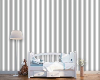 Grijs-witte verticale strepen behang 