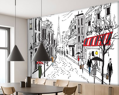 Paris Street en Eiffeltoren Beeldbehang 