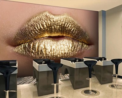 Gouden lippenstift glanzende lippen behang