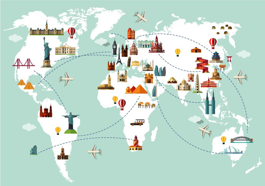 Wereldreiskaart Wandbehang